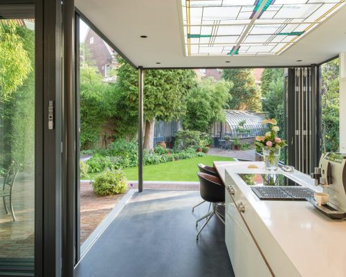 low or flush threshold on bifolding or sliding doors showing German bifold doors