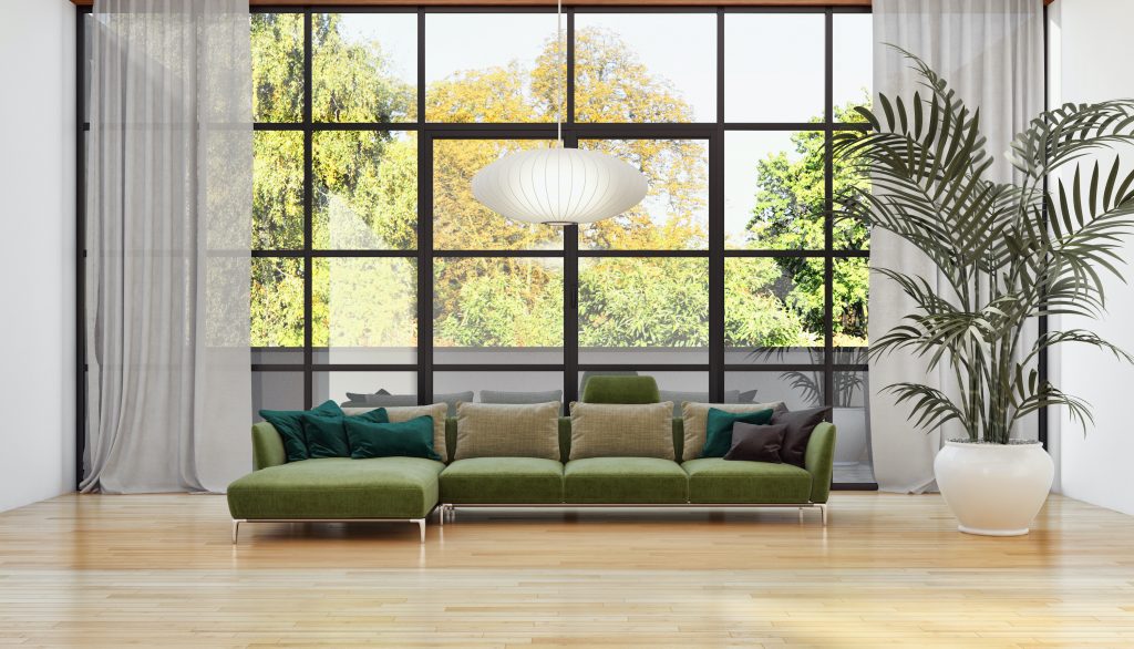 aluminium steel look screen in a lounge