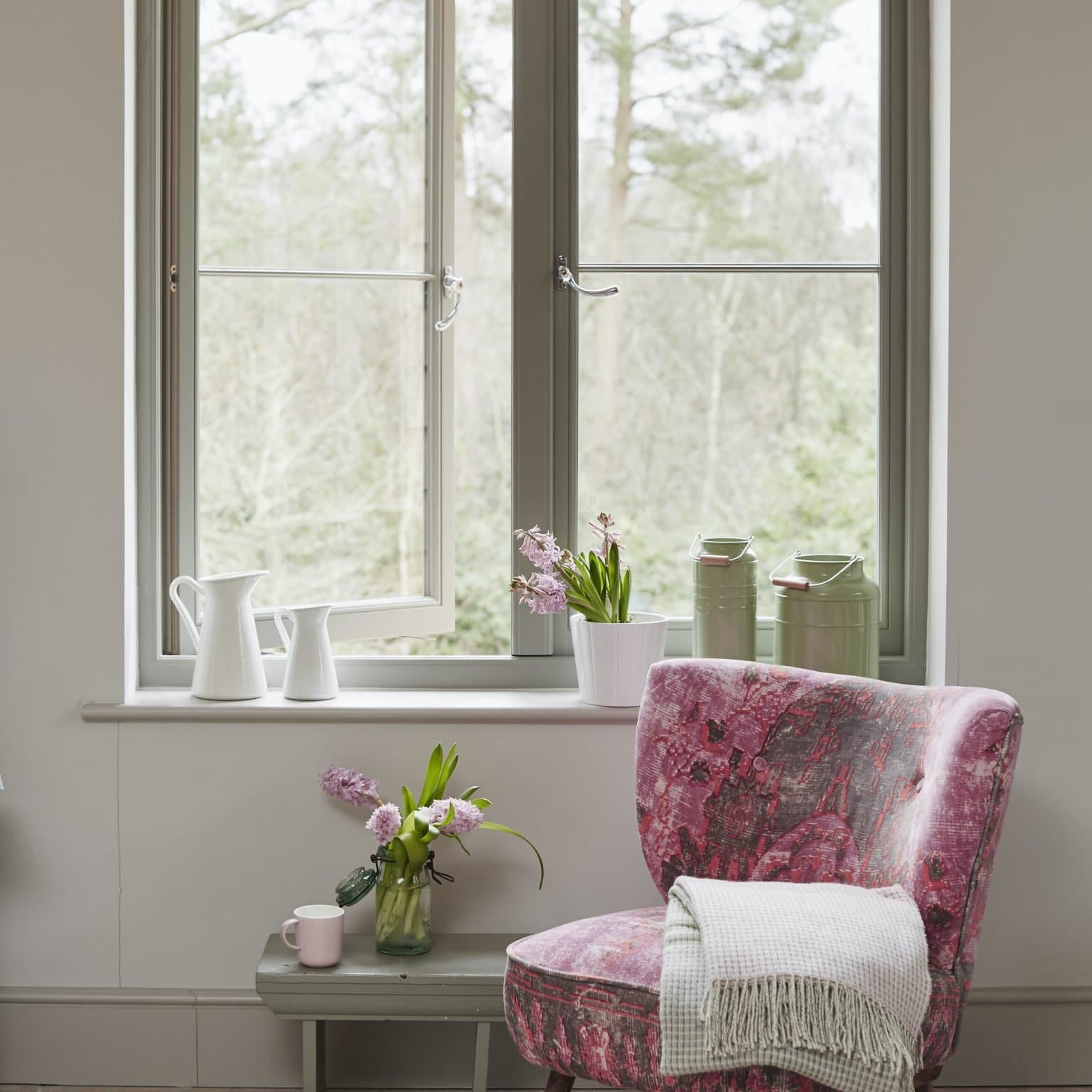 grey open timber casement windows