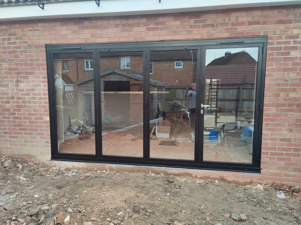 black origin bifold doors in East Leake new build home