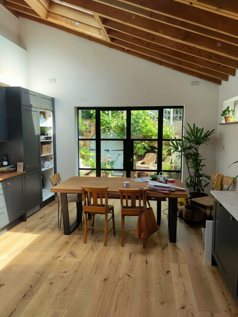 steel look patio doors in Lincolnshire to a country kitchen extension