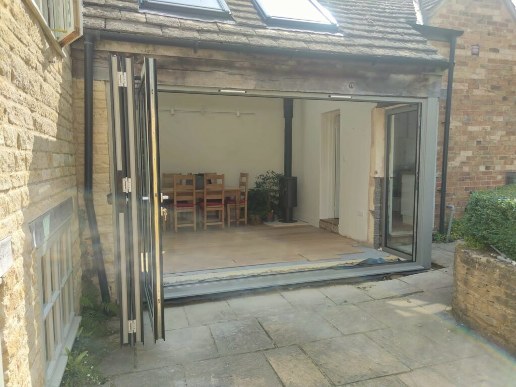 Schuco bifold doors in a new extension using Schuco ASS70 FD HD model