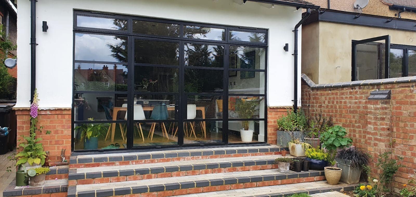 steel look doors and windows in Northampton showing the back of the house