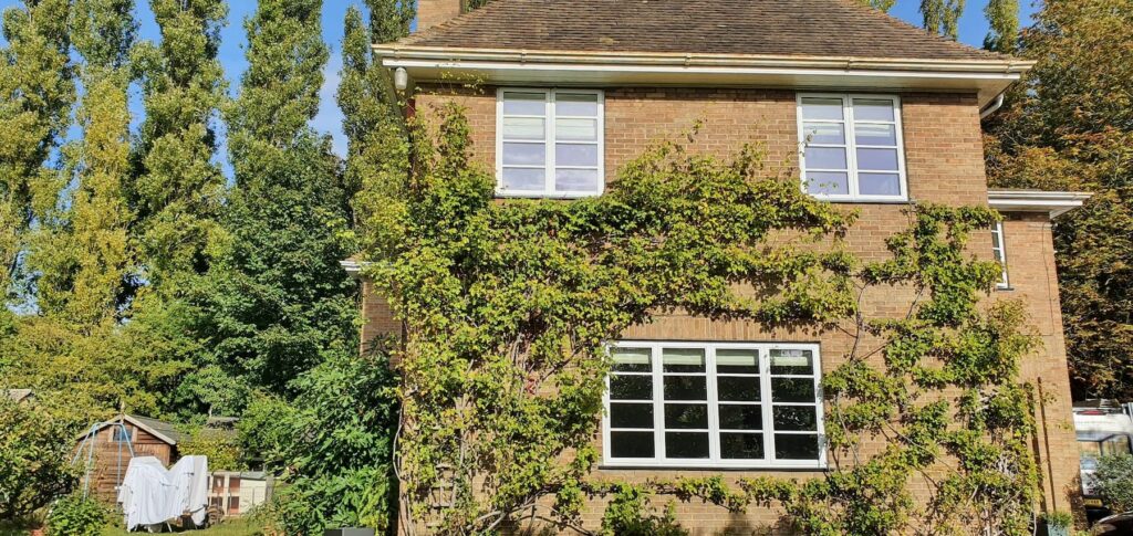 steel look windows in Cambridgeshire house in a white colour