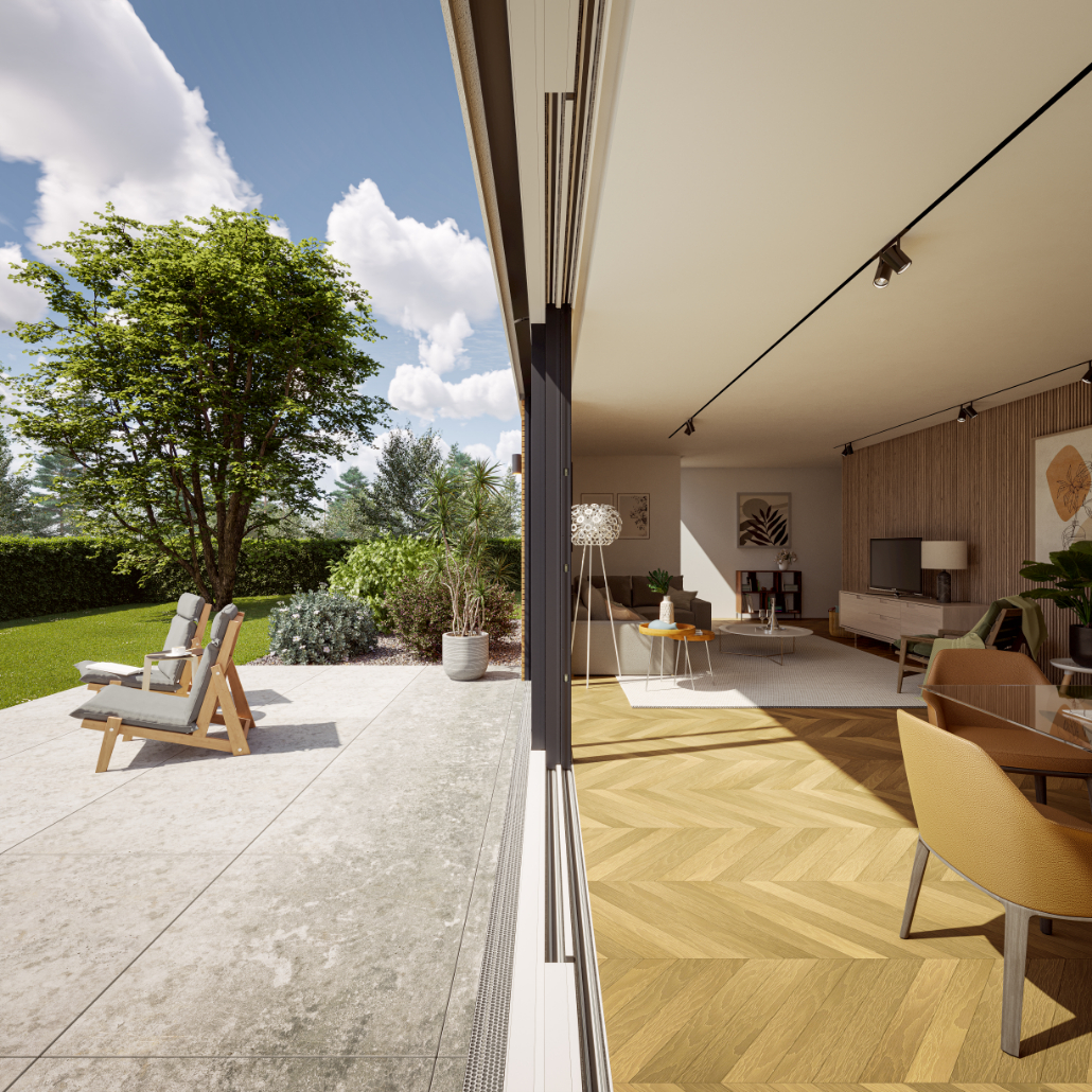 vertical view of open sunflex SF60 sliding doors